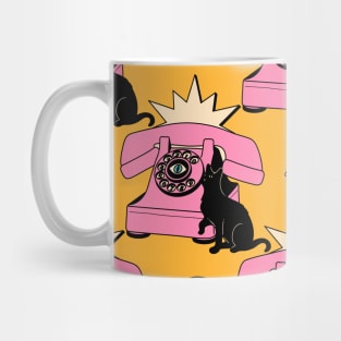 World Domination Black Cat Pattern in yellow Mug